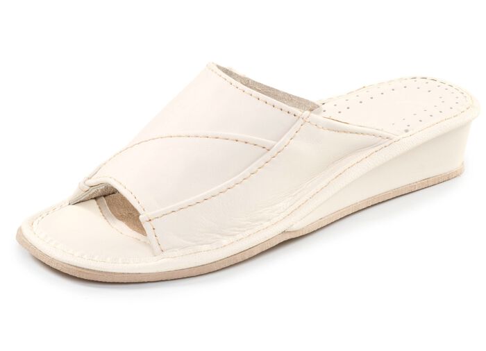 Klassische Damen-Pantoletten, aus Leder CREME