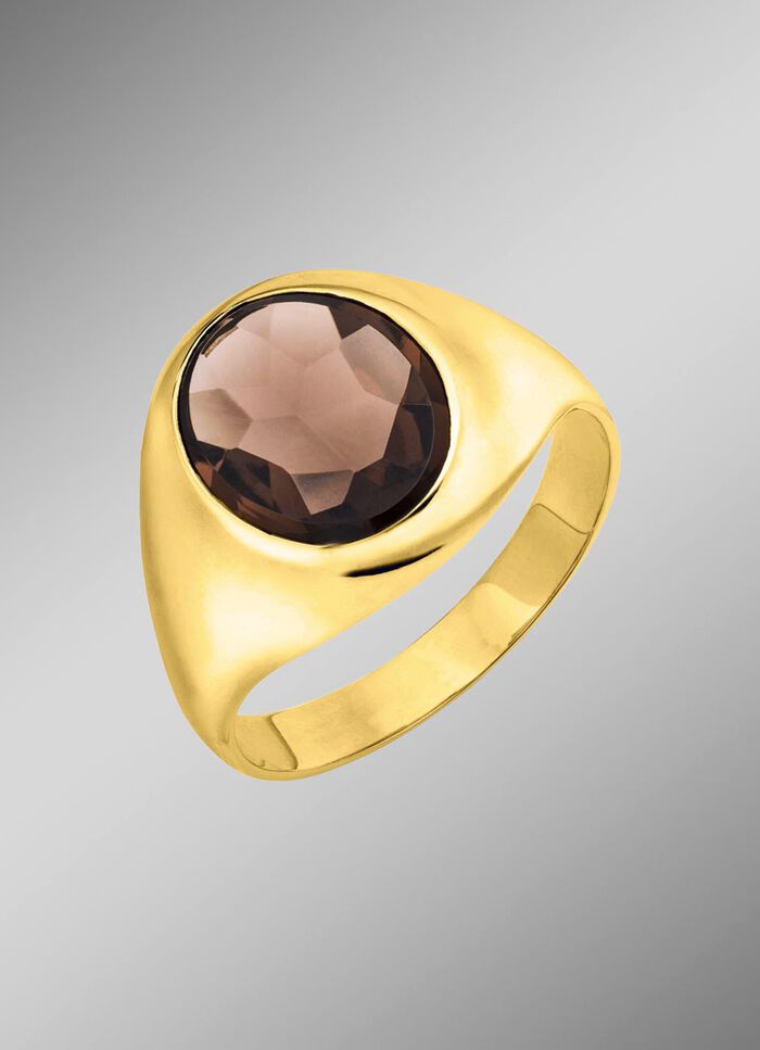 Herrenring aus Gold mit Rauchquarz 