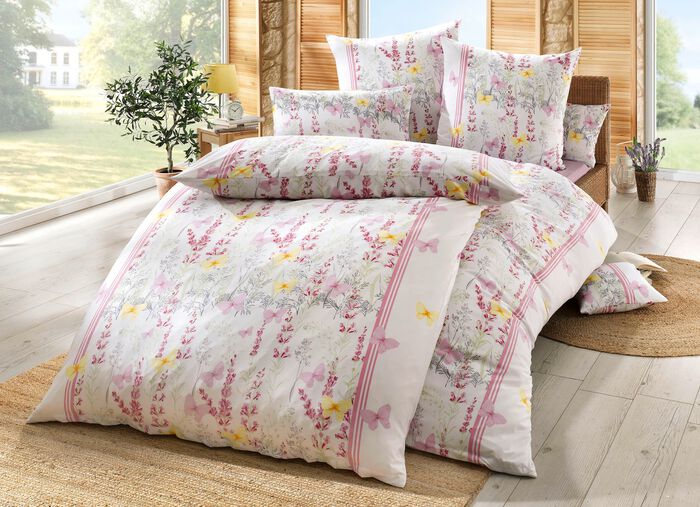 Bettw&auml;sche-Garnitur mit farbenfroher Lavendelwiese ROSA