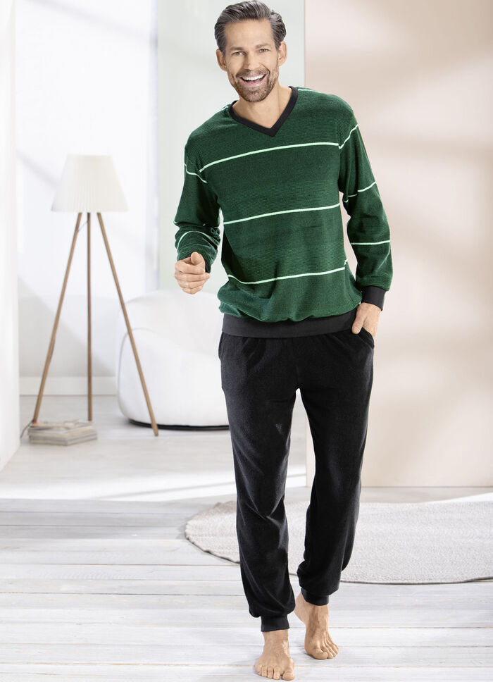 Frottier-Schlafanzug mit V-Ausschnitt und Bündchenabschlüssen 