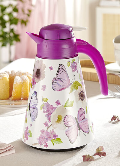 Thermokanne im bunten Blumen-Design 