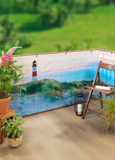 Balkon-Bespannung mit eingearbeiteten Metall-Ösen 