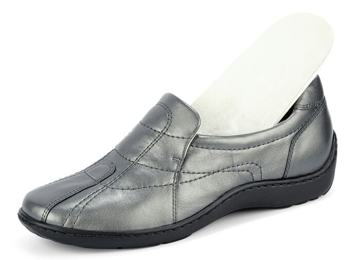Waldläufer, bequeme Damen-Slipper, Weite H, mit herausnehmbarem Fußbett ALTSILBER