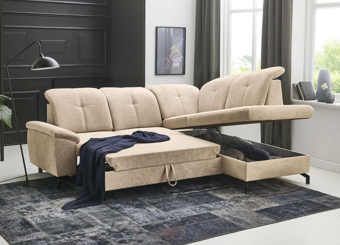 Moderne Polsterecke mit Bettfunktion und Bettkasten BEIGE