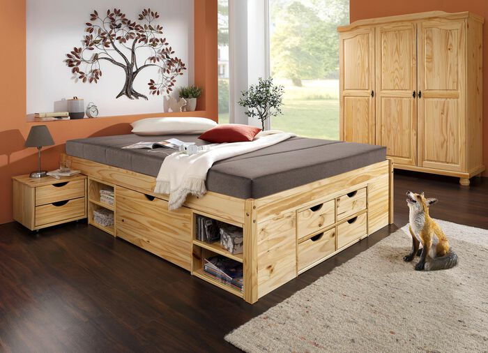 Funktionsbett aus massivem Kiefernholz 