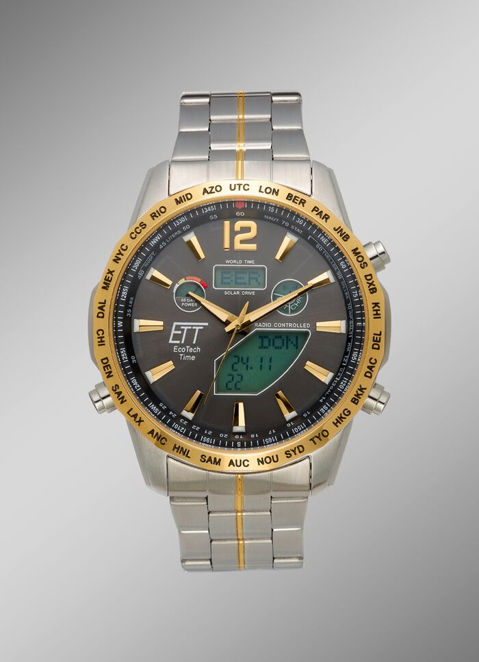 Funk-Solar-Herrenuhr mit Edelstahlbandgeh&auml;use 