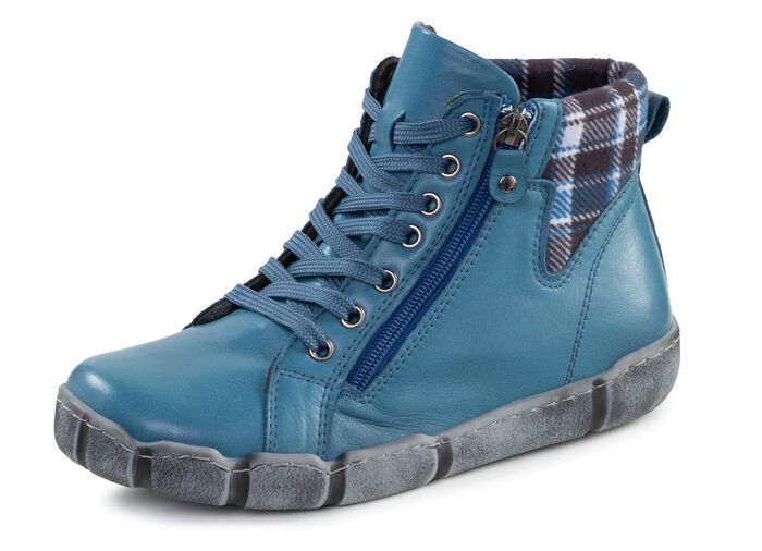 Andrea Conti Schn&uuml;r-Bootie mit Schaftrand aus kariertem Textil JEANS