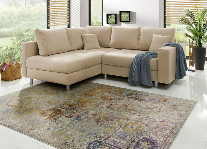 Polstermöbel mit Hocker und Kissen CREME