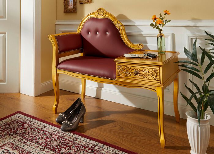 Teilmassive Sitzbank mit gepolsterter Sitzfläche GOLD-ROT