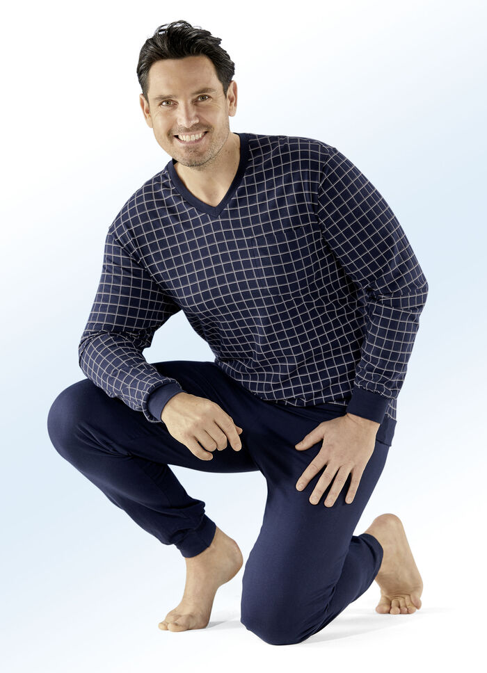 Schiesser Schlafanzug mit V-Ausschnitt und Bündchenabschlüssen 