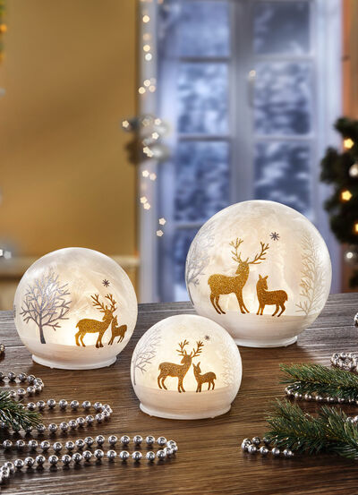 LED-Kugel, 3er-Set,aus Glas 