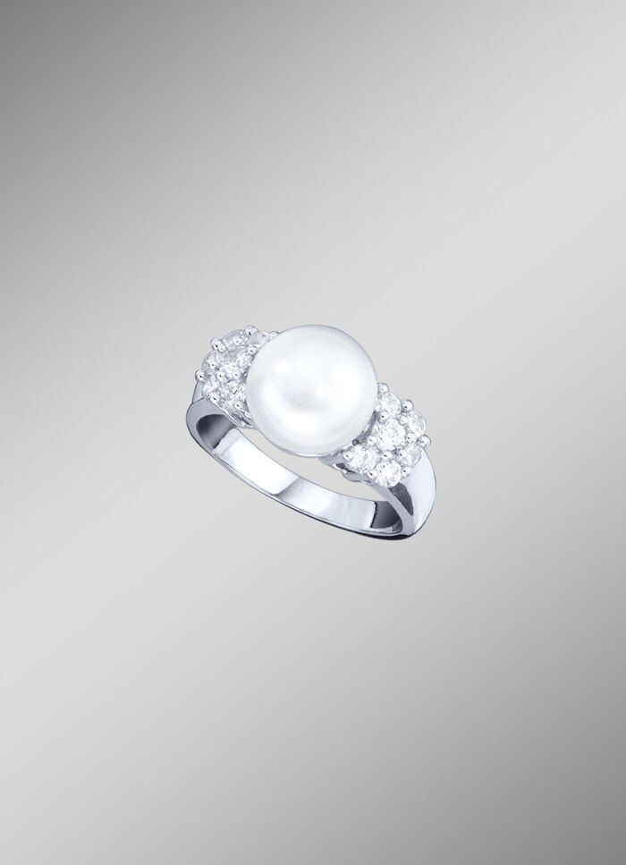 Damenring mit Süßwasser-Zuchtperle und synthetischen Zirkonia 