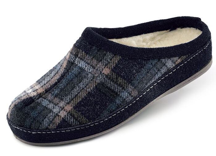 Gefütterte Herren-Hausschuhe, mit Schurwolle SCHWARZ-MULTICOLOR