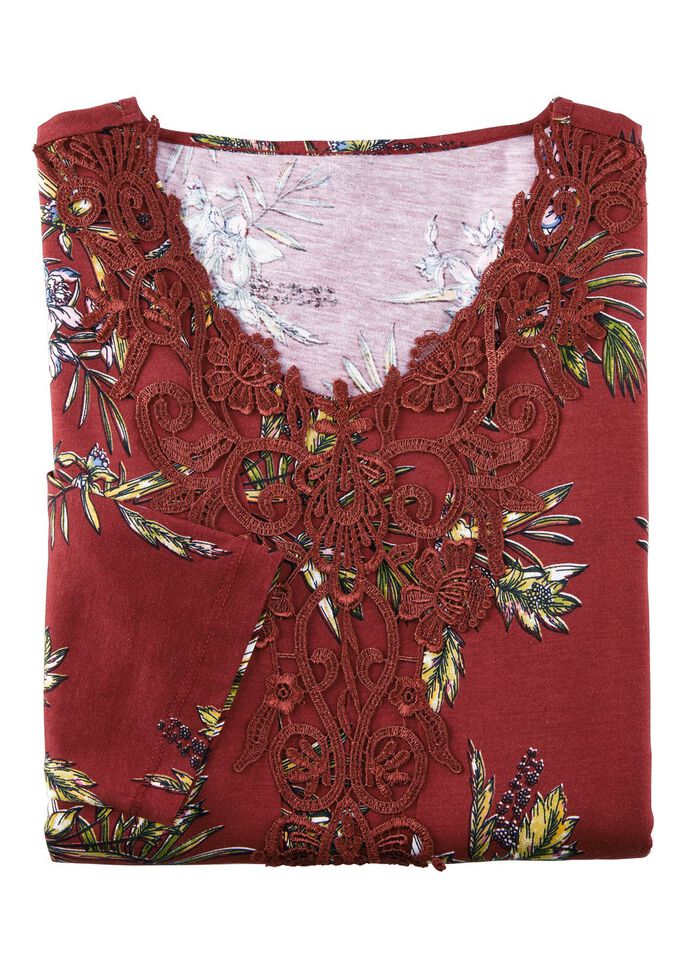 Laurina Nachthemd, kn&ouml;chellang mit gro&szlig;z&uuml;giger Motivspitze  