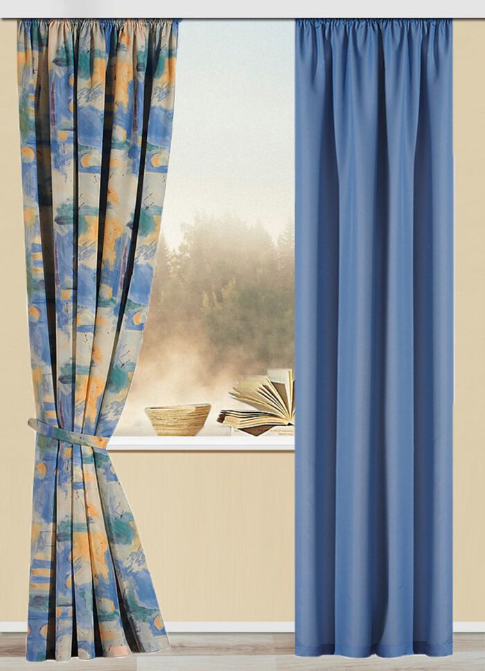 &Uuml;bergardine mit Universalschienenband BLAU GEMUSTERT