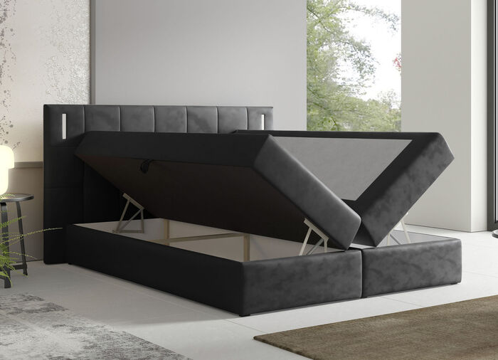 Boxspringbett mit LED-Beleuchtung und Topper ANTHRAZIT