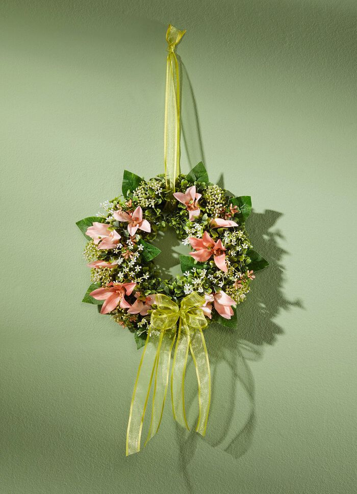 Wandkranz mit bezauberndem Textilschleifenband APRICOT-GR&Uuml;N