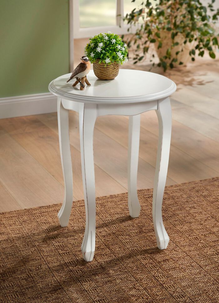 Teilmassiver Beistelltisch ANTIKWEISS