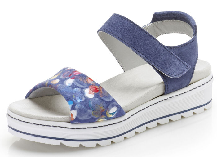 Sandale mit bunt bedrucktem Veloursmaterial BLAU