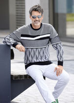 Gemusterter Rundhalspullover in 2 Farben SCHWARZ-WEISS