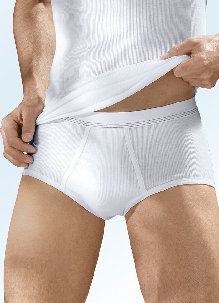 Hermko Fünferpack Slips aus Doppelripp mit Eingriff, weiß 