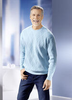 Rundhalspullover mit Strukturdessin in 2 Farben HELLBLAU