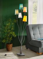 Stehleuchte, 5-flammig, aus Metall mit Stoffschirm 