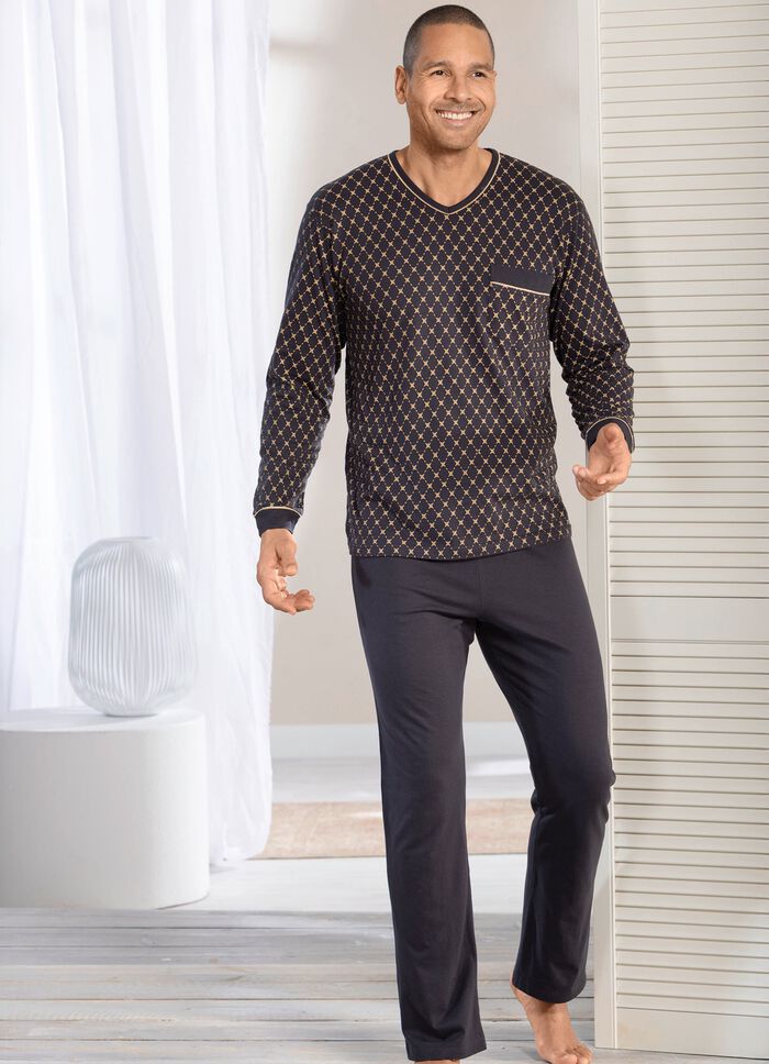 Schlafanzug mit V-Ausschnitt und offenen Abschl&uuml;ssen 