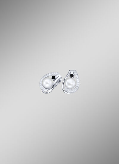 Klappcreolen mit synth Zirkonia und Süßwasser-Zuchtperle 