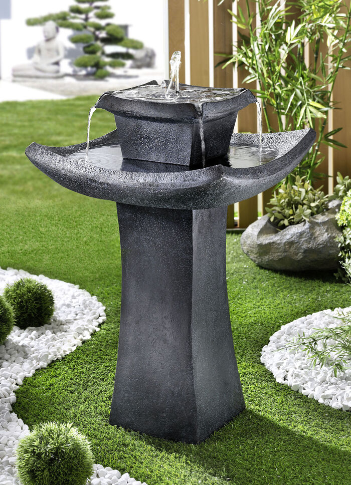 Solarbrunnen Pagode in t&auml;uschend echter Steinoptik 