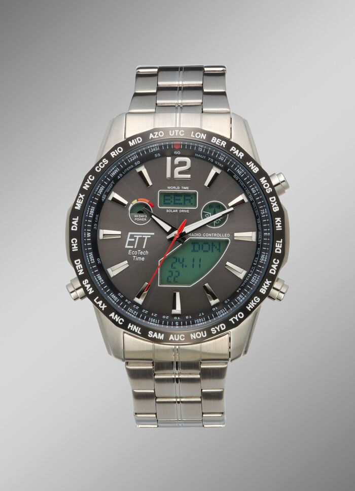 Funk-Solar-Herrenuhr mit Edelstahlbandgeh&auml;use 