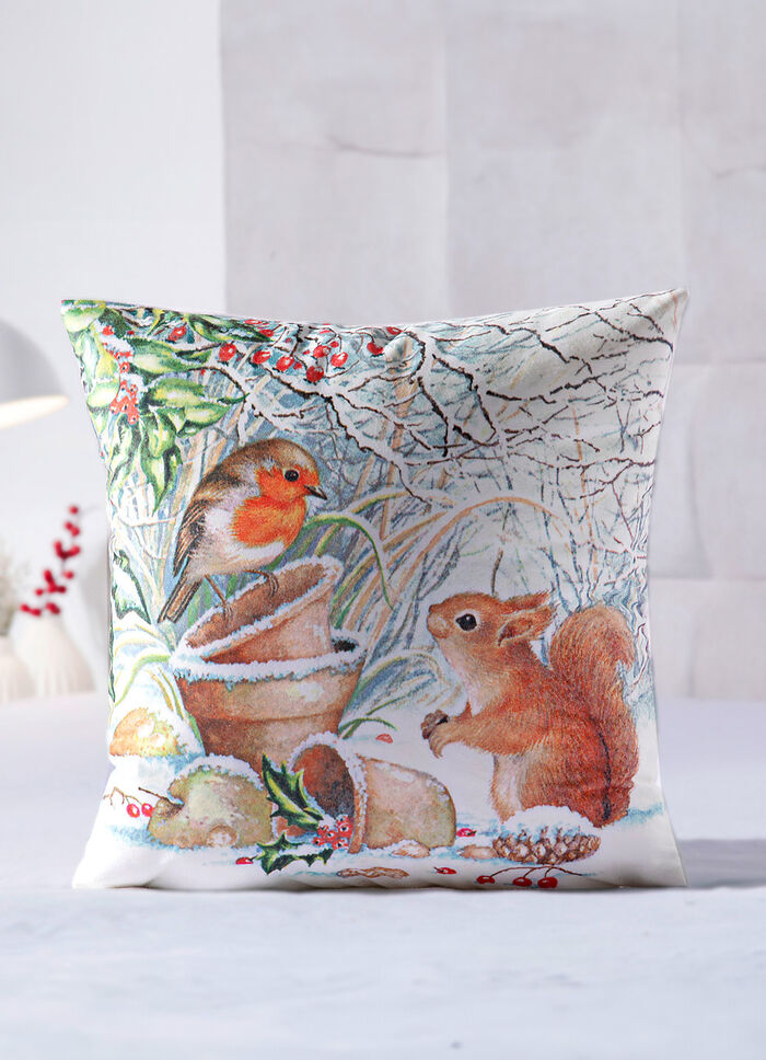 Kissenbezug Eichhörnchen mit Vogel 