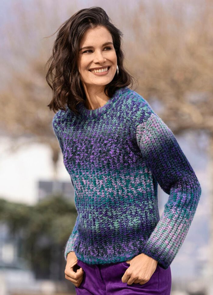 Pullover mit Alpaka und tollem Farbverlauf LILA-GRÜN-MULTICOLOR