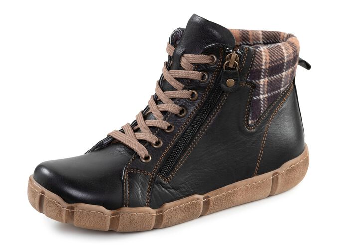 Andrea Conti Schn&uuml;r-Bootie mit Schaftrand aus kariertem Textil 