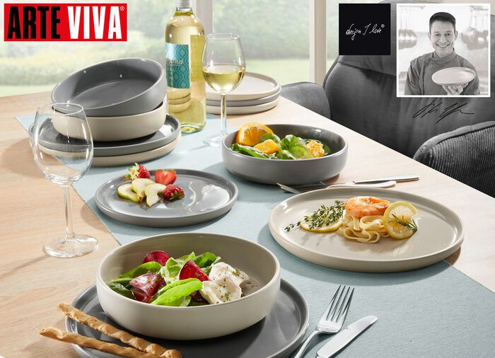 Arte Viva 12-teiliges Tafel-Service aus Markensteinzeug BEIGE