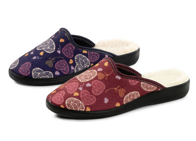 Zweierpack, gefütterte Damen-Hausschuhe, Weite H, mit Textildruck 