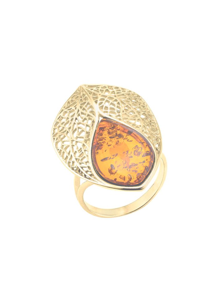 Vergoldeter Damenring mit Bernstein 