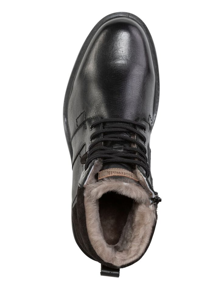 Schn&uuml;r-Stiefel mit echtem Lammfellfutter SCHWARZ