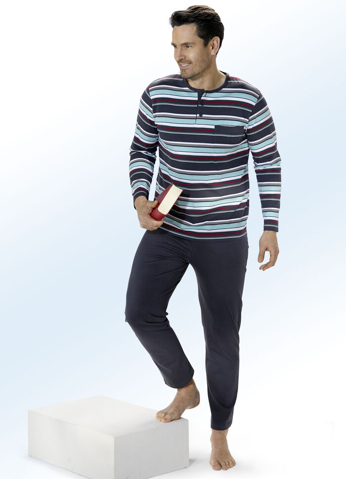 Zweierpack Schlafanzüge mit Knopfleiste und garngefärbtem Ringeldessin 