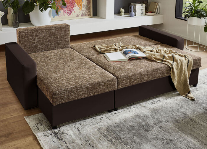 Frei im Raum aufstellbare Polsterecke mit Hocker BRAUN-BRAUN