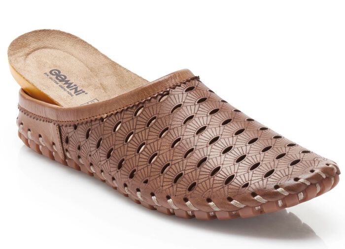 Gemini, sommerlicher Damen-Sabot, Weite G, mit herausnehmbarem Fu&szlig;bett COGNAC