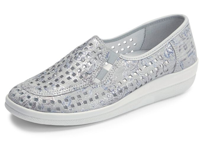 ELENA EDEN, sommerliche Damen-Slipper, Weite G, mit herausnehmbarem Fu&szlig;bett SILBERGRAU