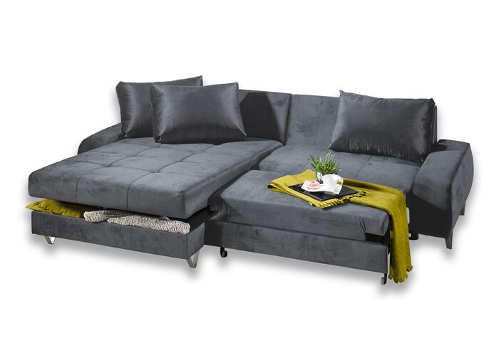 Polsterecke mit Bettfunktion und Bettkasten GRAU