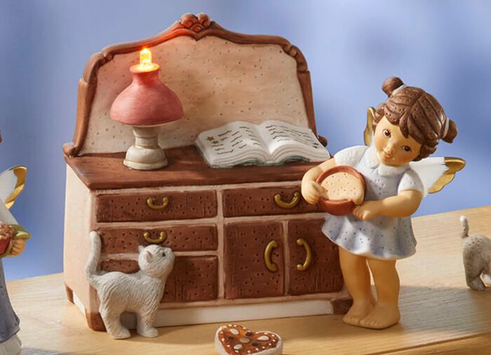 Lebkuchenb&auml;ckerei-Szene aus Porzellan BLAU-BRAUN