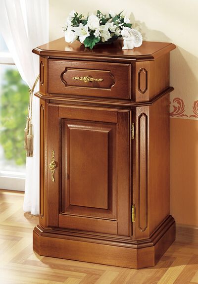 Kommode, 1-türig, mit goldfarbenen Metallgriffen 