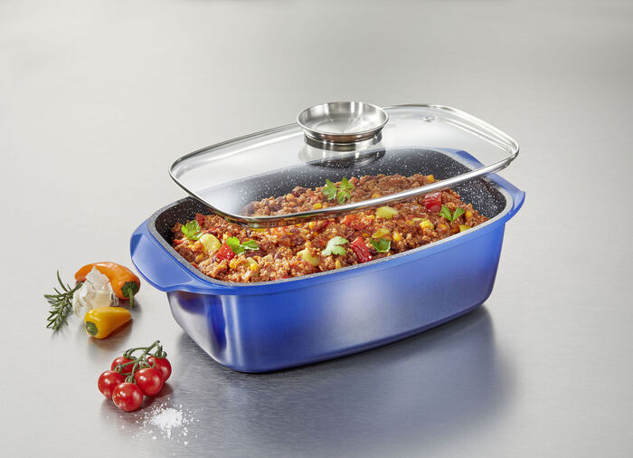 Extra hoher Aluguss-Bräter von King mit Antihaft-Beschichtung BLAU