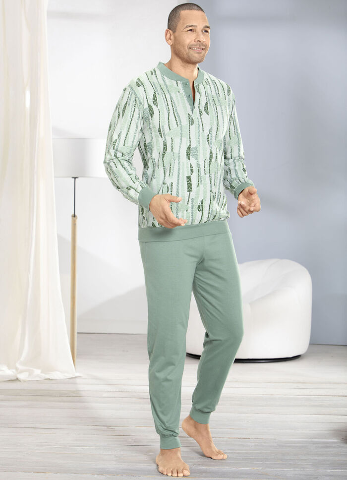 Schlafanzug mit Knopfleiste und Bündchenabschlüssen 