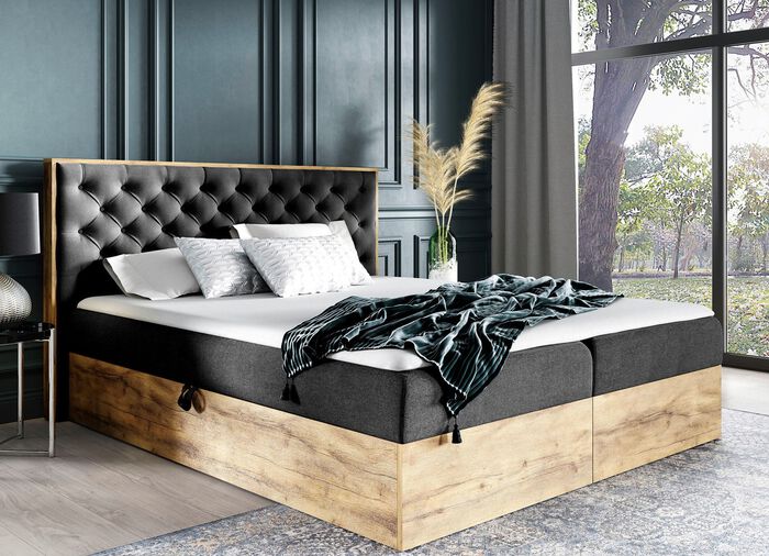 Boxspringbett mit Bettkasten und Topper ANTHRAZIT