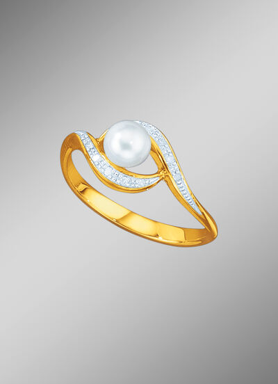 Bicolor-Damenring mit Süßwasser-Zuchtperle 
