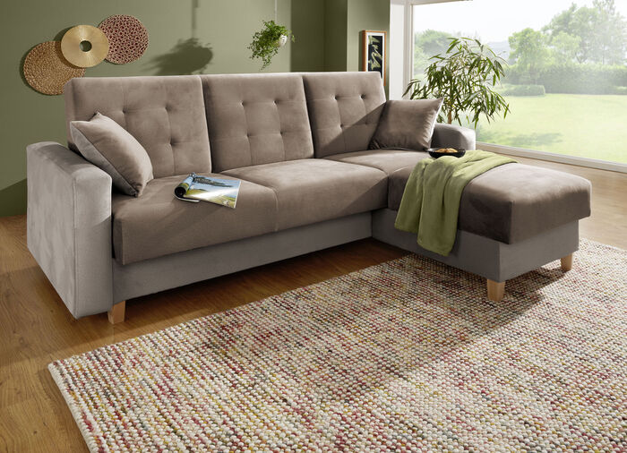 Gemütliche Polsterecke mit Bettfunktion CREME-BEIGE